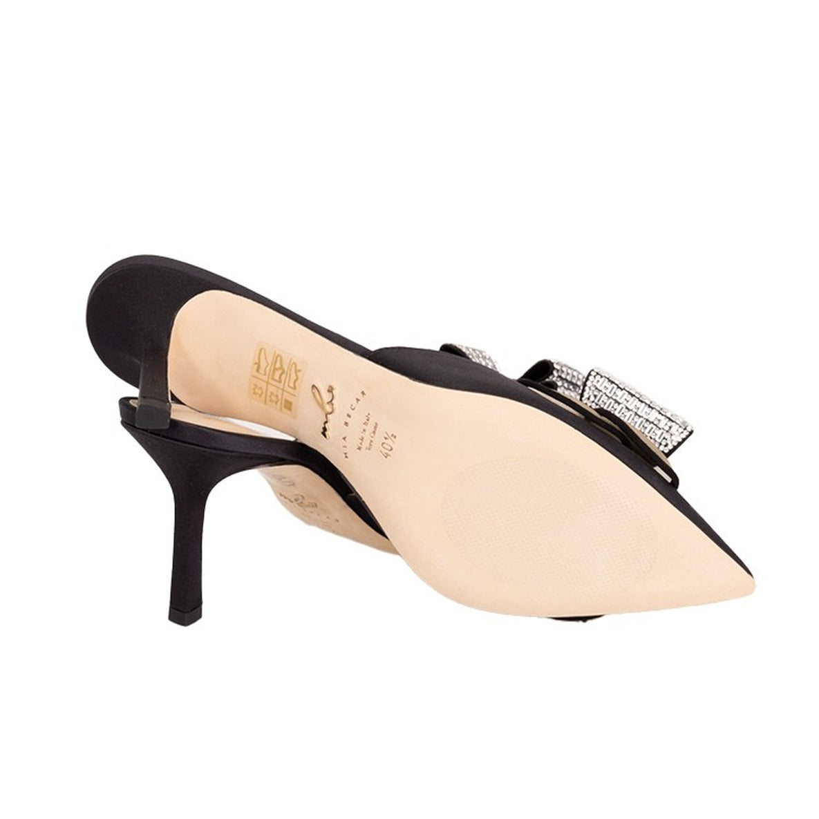 Satin-Embellished Black Sandals With Pointed Toe Design