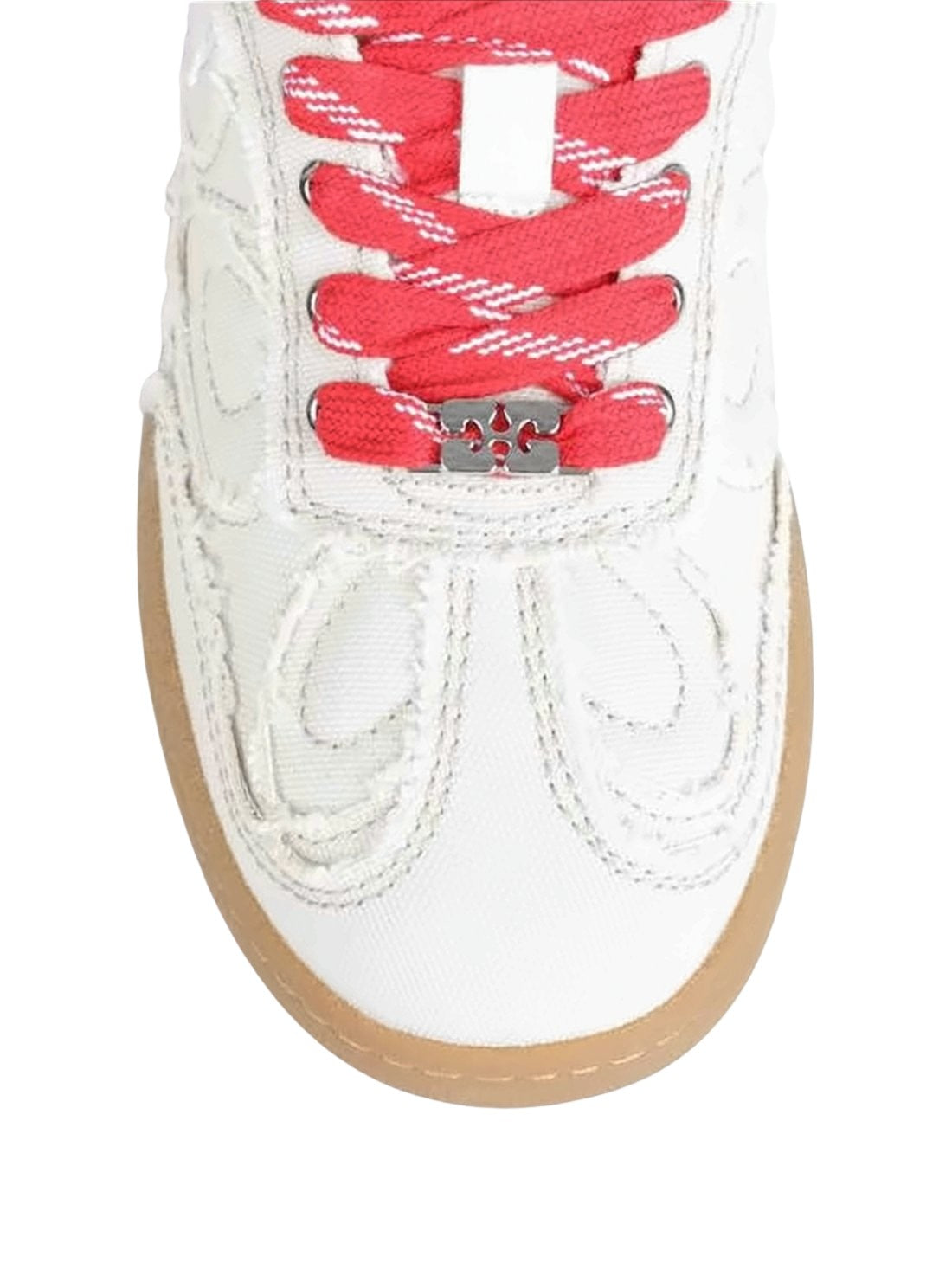 Textured White Sneakers with Red Laces