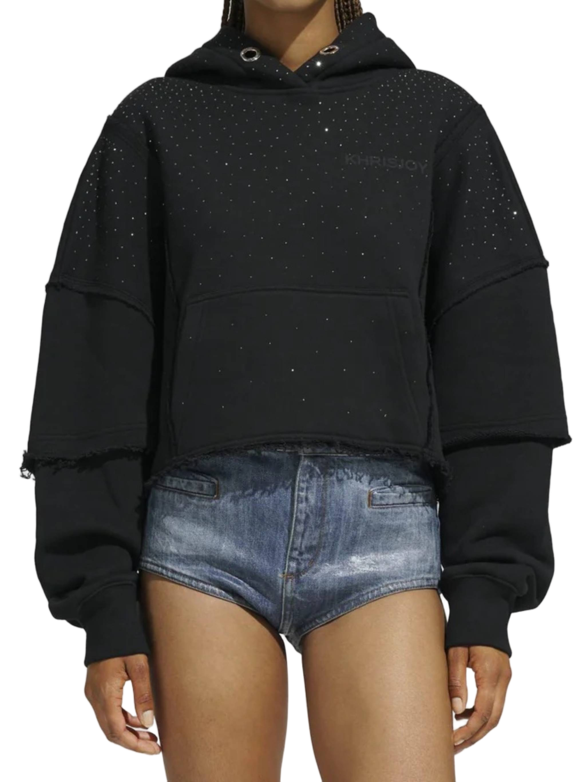 Black Felpa Layered Cropped Hoodie