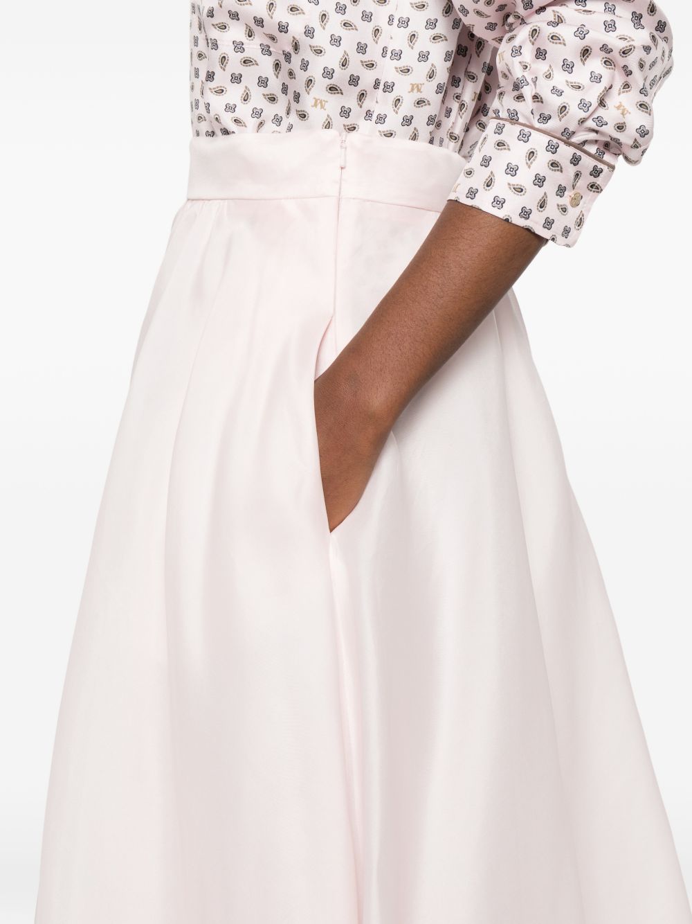 Flared Silk Midi Skirt with Invisible Zip Closure