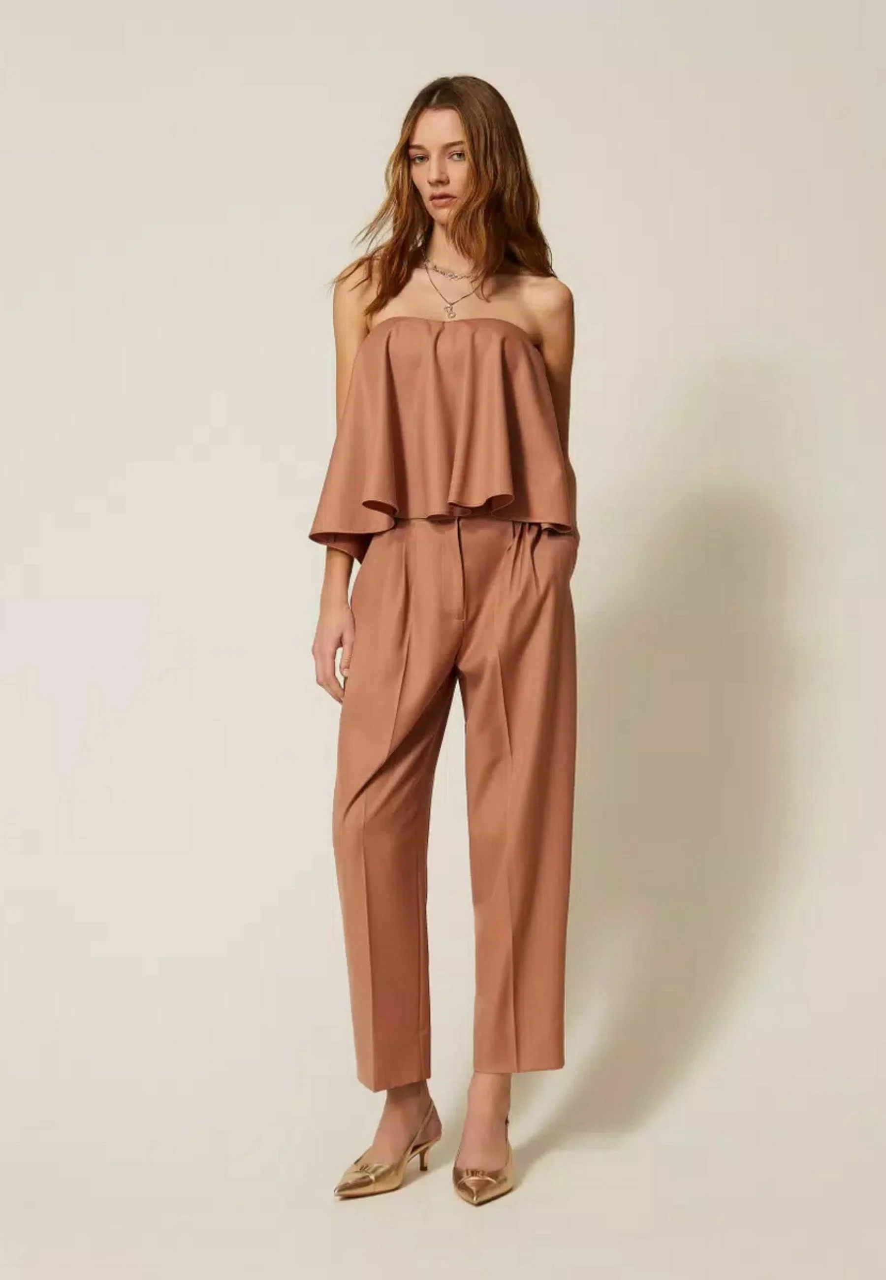 Mocha Brown Pleated Wool Trousers