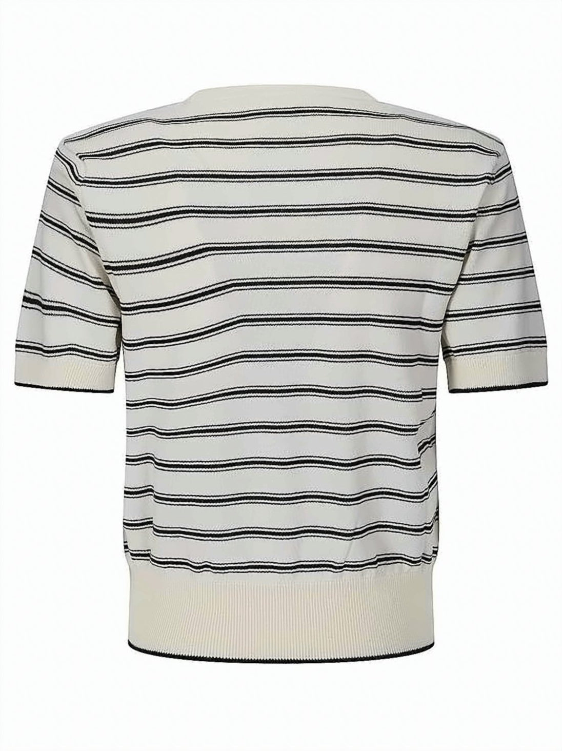 Short-Sleeved Fitted Sweater with Horizontal Stripes