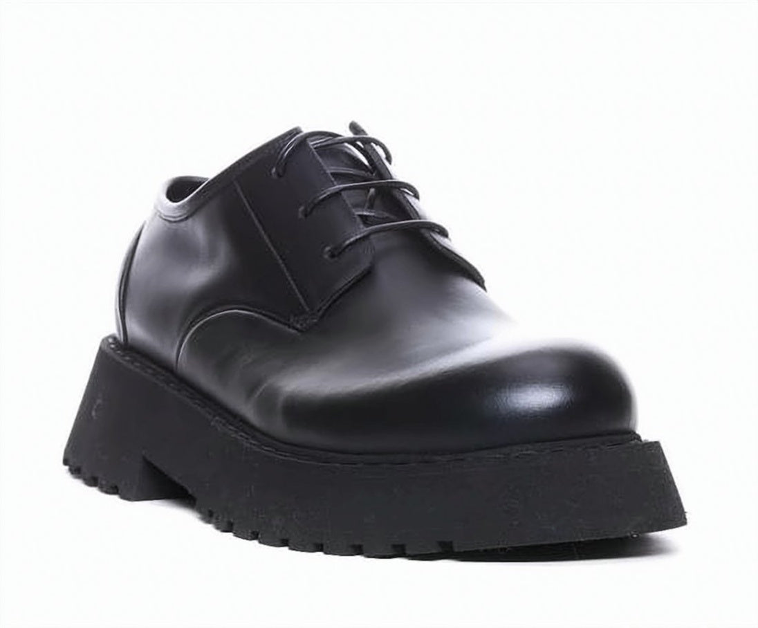 Rounded Toe Lace-Up Shoes with Thick Rubber Sole