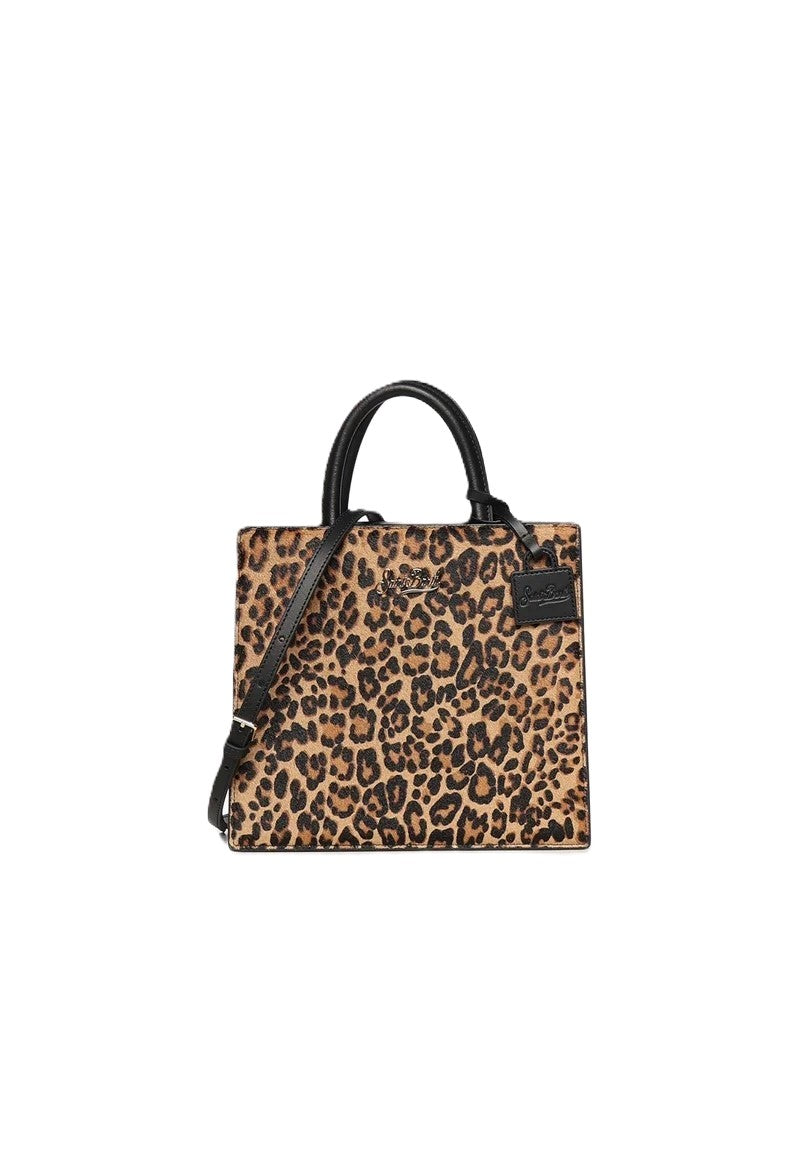 Structured Rectangular Handbag with Bold Leopard Print