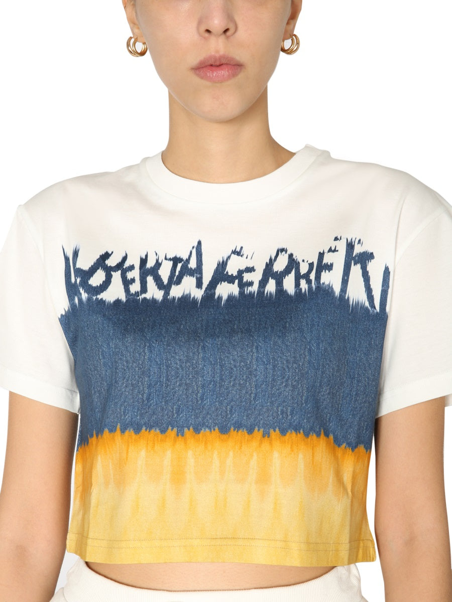 Cropped Printed Cotton T-Shirt