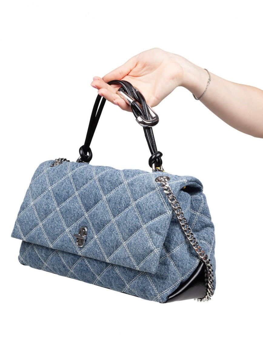 The Dual Chain Quilted Denim Handbag