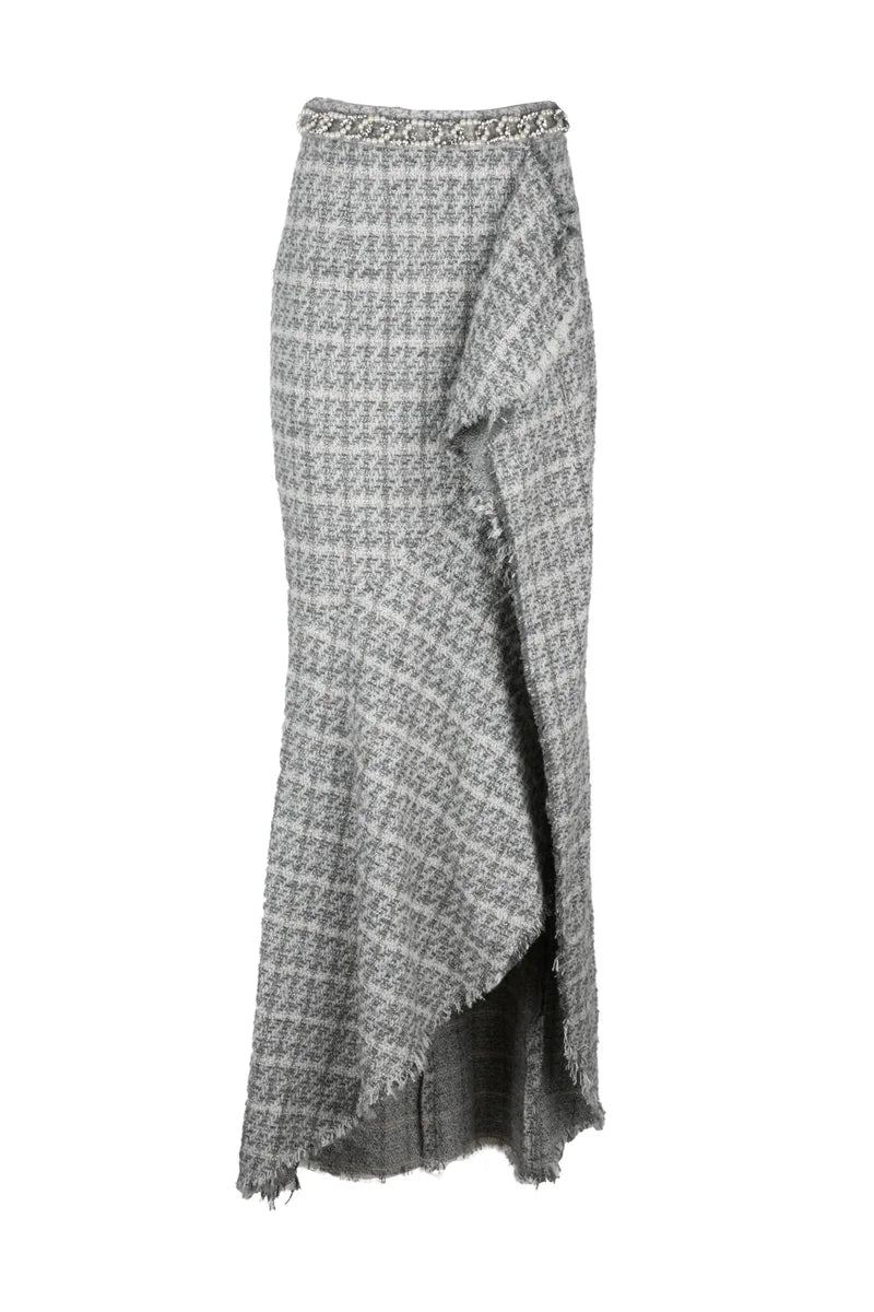 Long Mermaid Bouclé Skirt - Pearl Grey