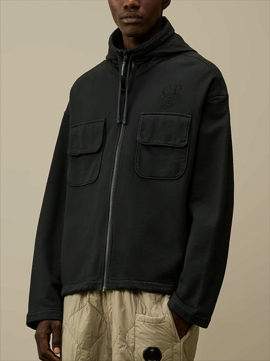 Relaxed Fit Cotton Jacket With Hood And Flap Pockets