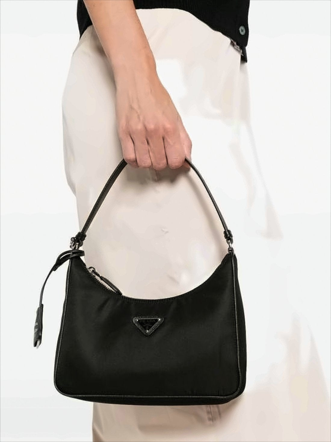 Minimalist Black Shoulder Bag with Leather Accents
