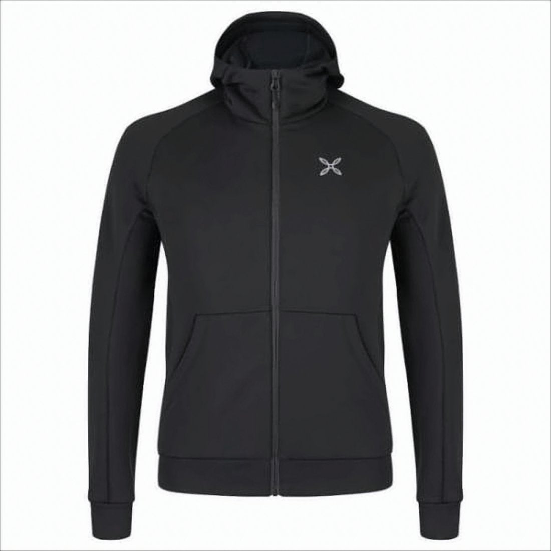Sleek Fitted Black Jacket with Hood and Kangaroo Pocket