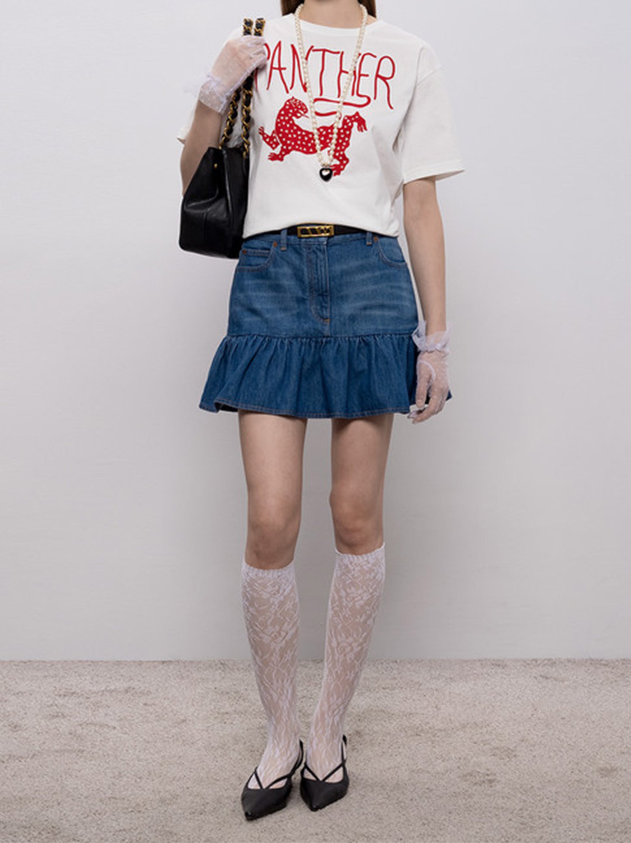 White Relaxed-Fit Panther Graphic T-shirt