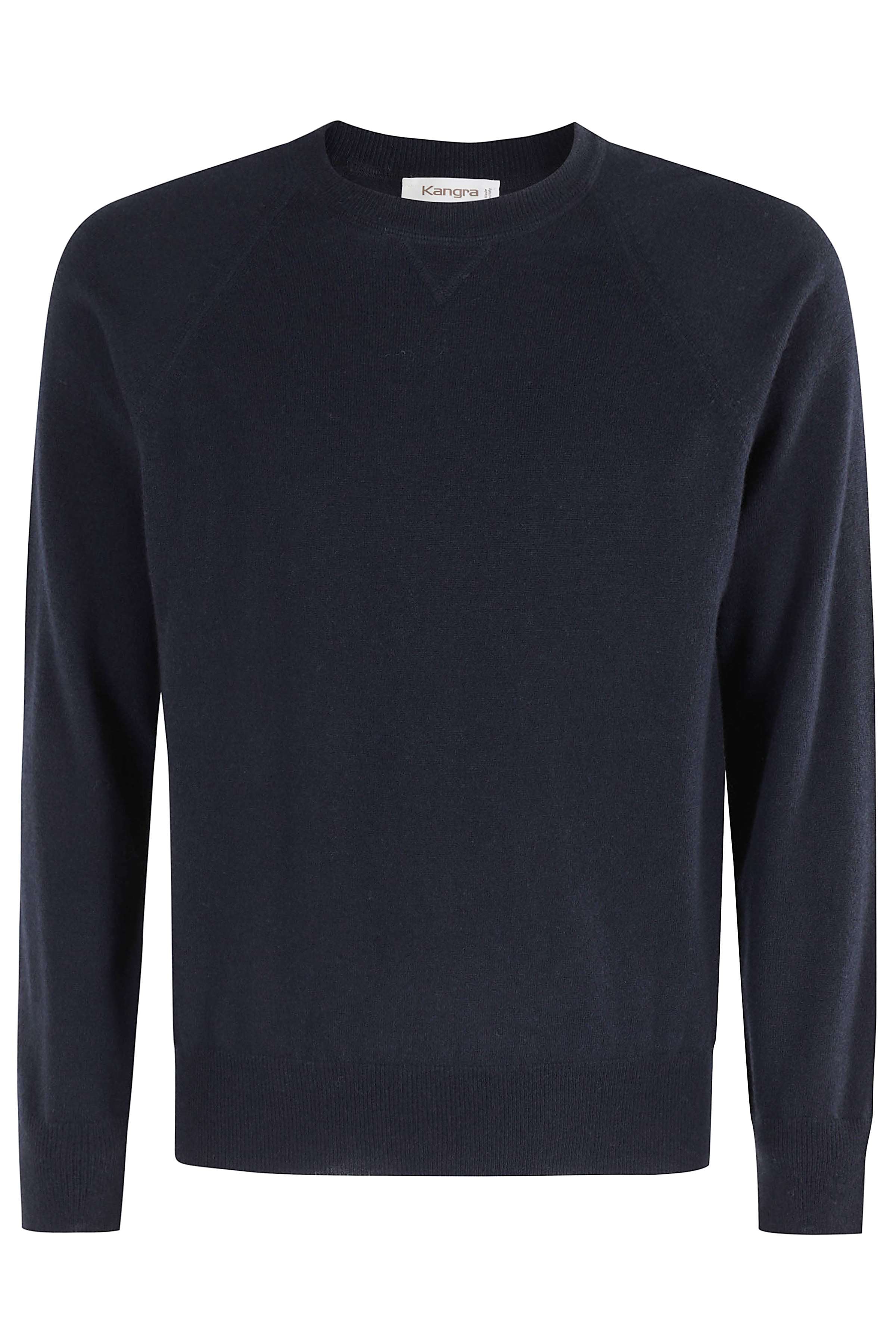 Blue Wool Long Sleeve Crew Neck Sweater