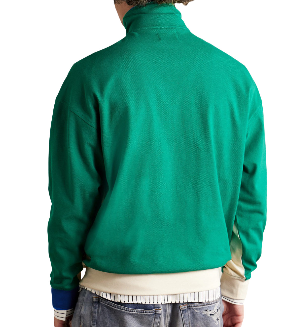 Color-Block Long-Sleeve Polo Shirt with Zip-Up Collar
