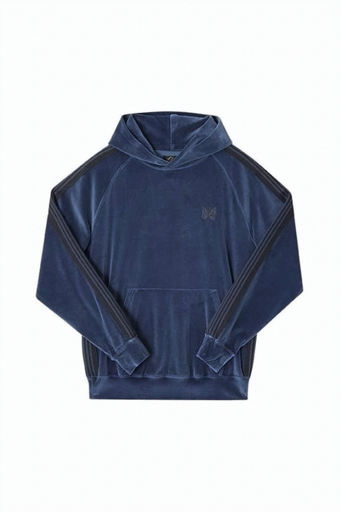 Velvety Blue Hooded Sweatshirt with Stripe Detailing