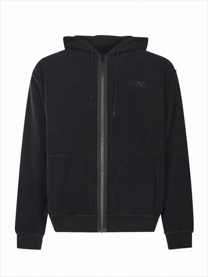 Zip-Up Hoodie with Drawstring Hood and Ribbed Details