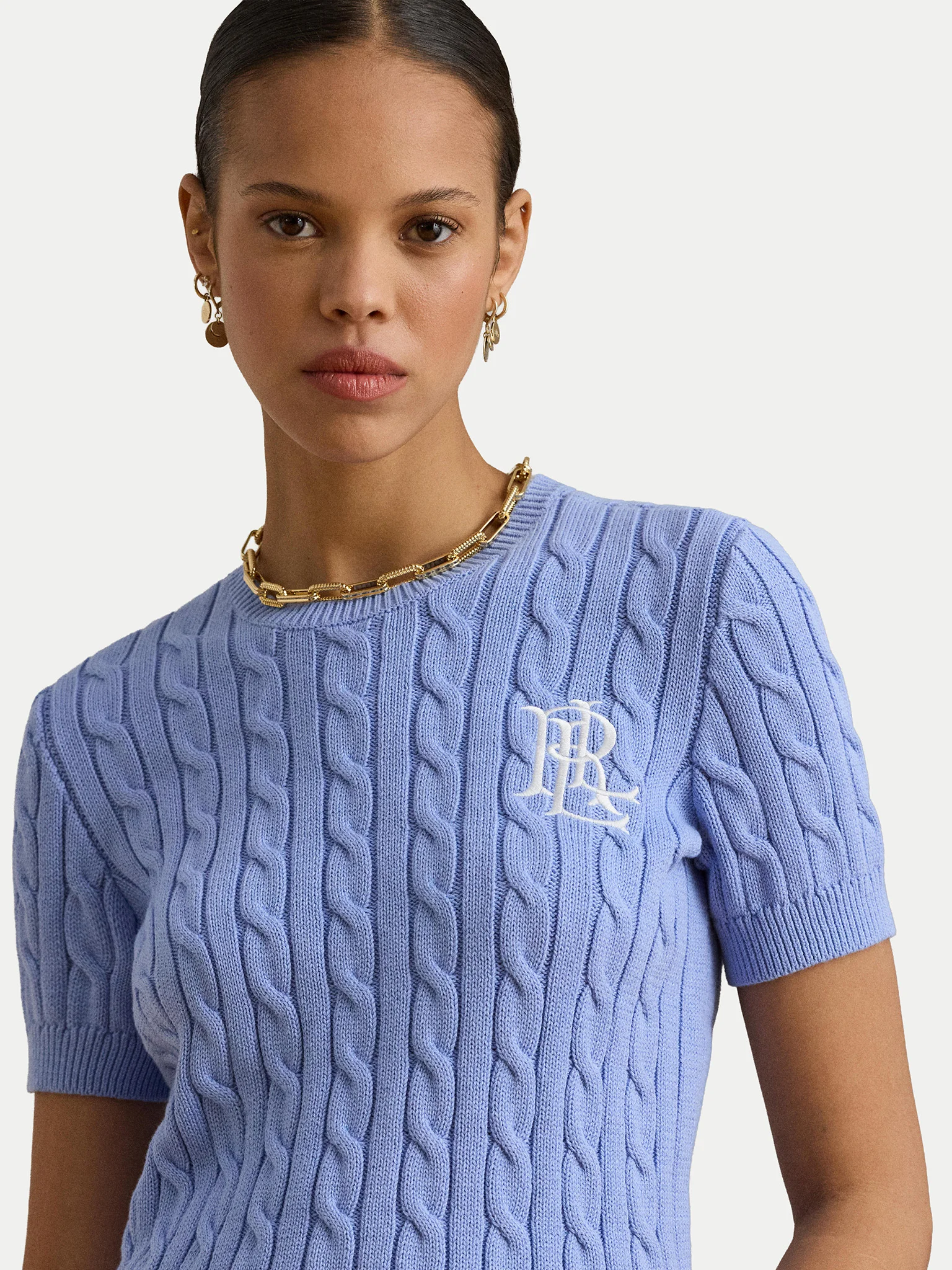 Light Blue Eyelah Linen Pullover Knit Top