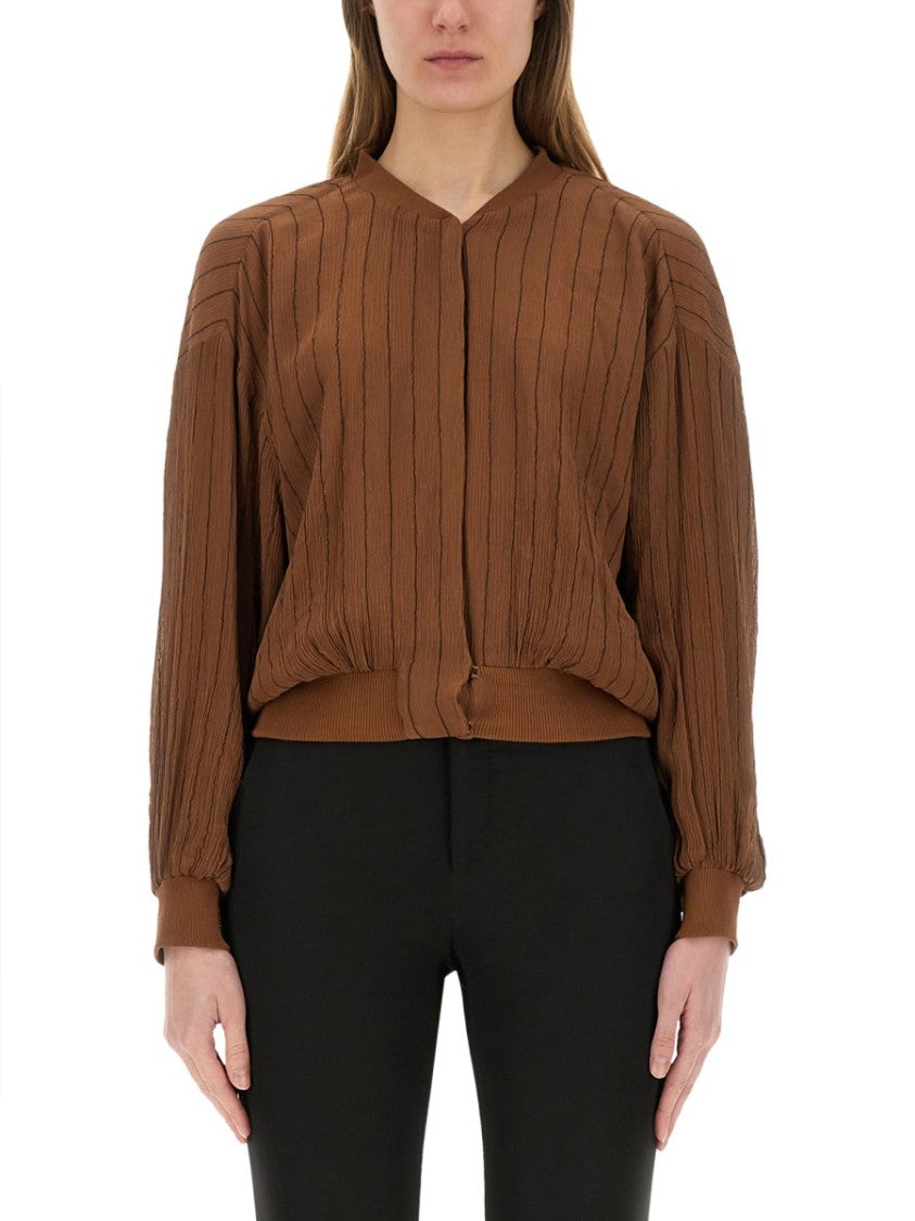Textured Crinkled Silk Bomber Jacket