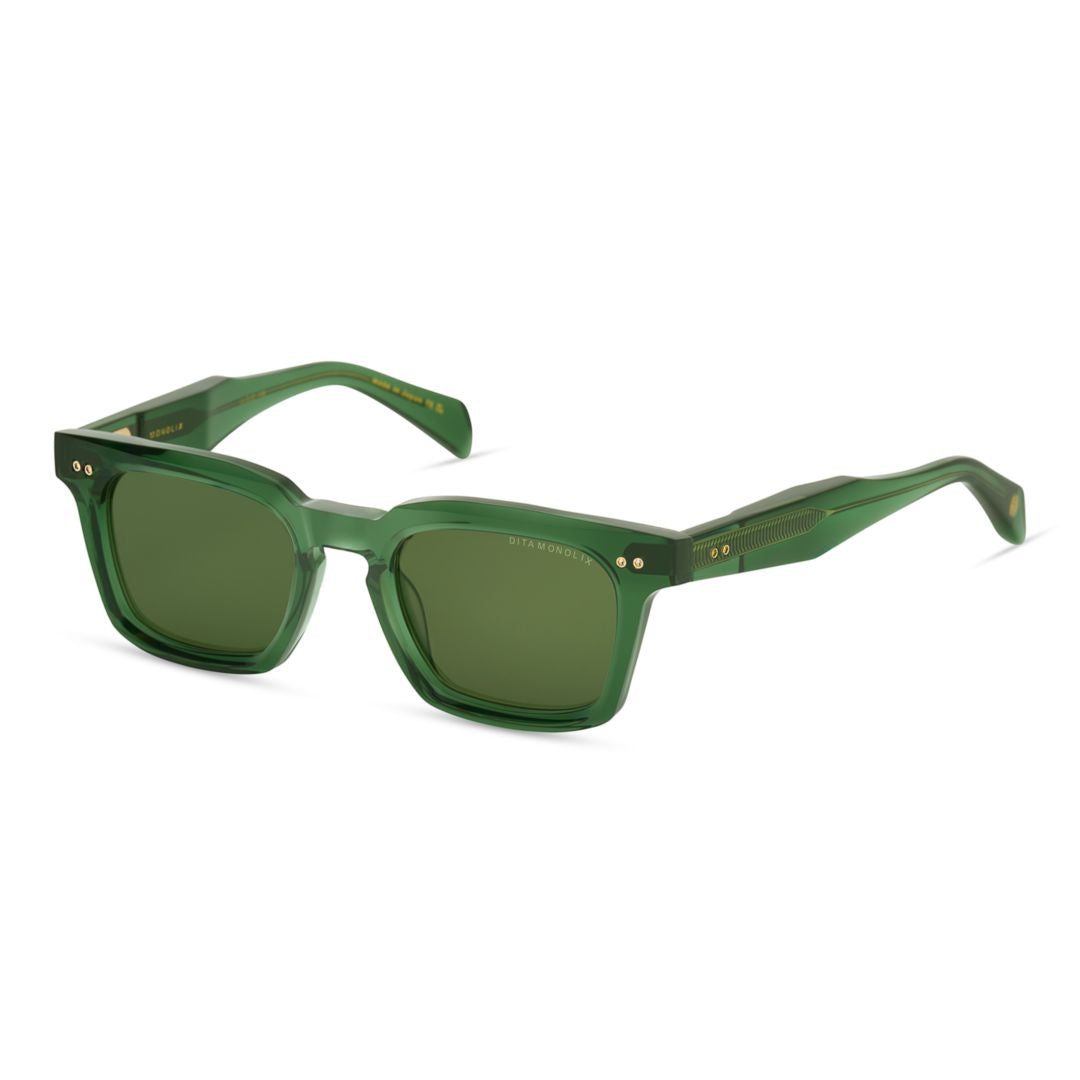 Monolix Translucent Green Square Frame Sunglasses with Metallic Accents