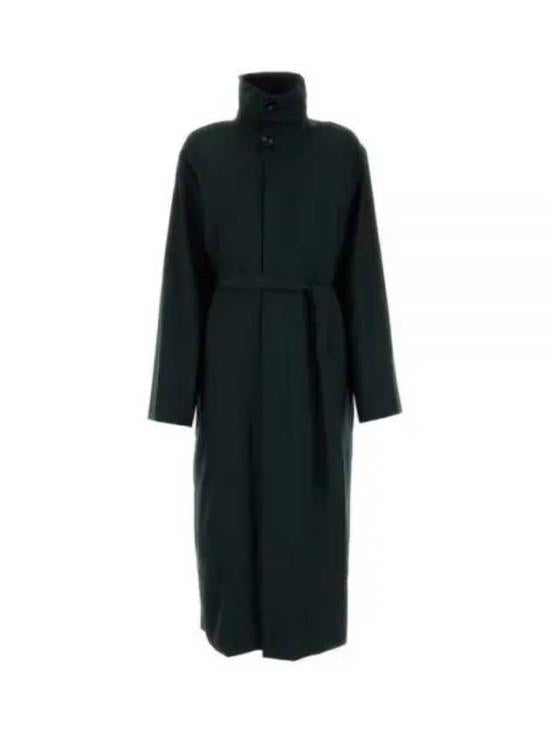 High-Collar Belted Black Wool Coat