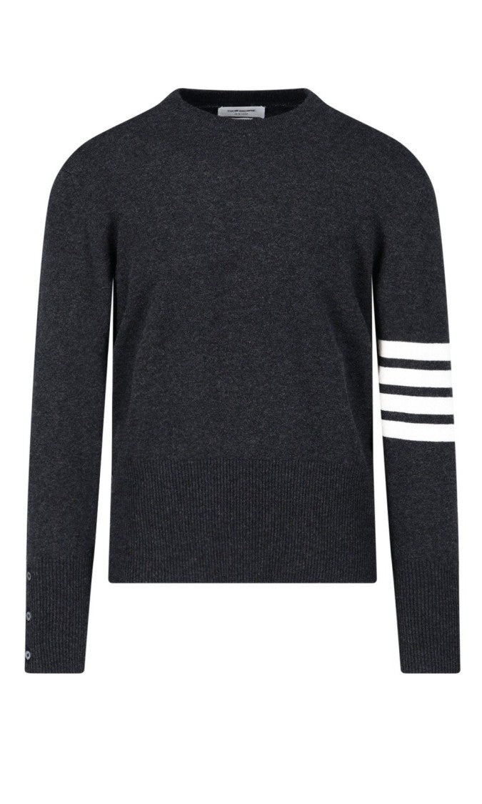 Dark Charcoal Cashmere Turtleneck Sweater with Signature Stripes