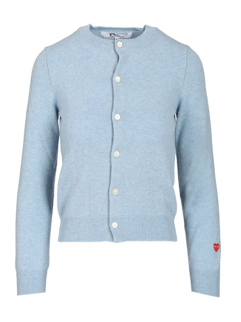 Light Blue Wool Cardigan with Round Neckline
