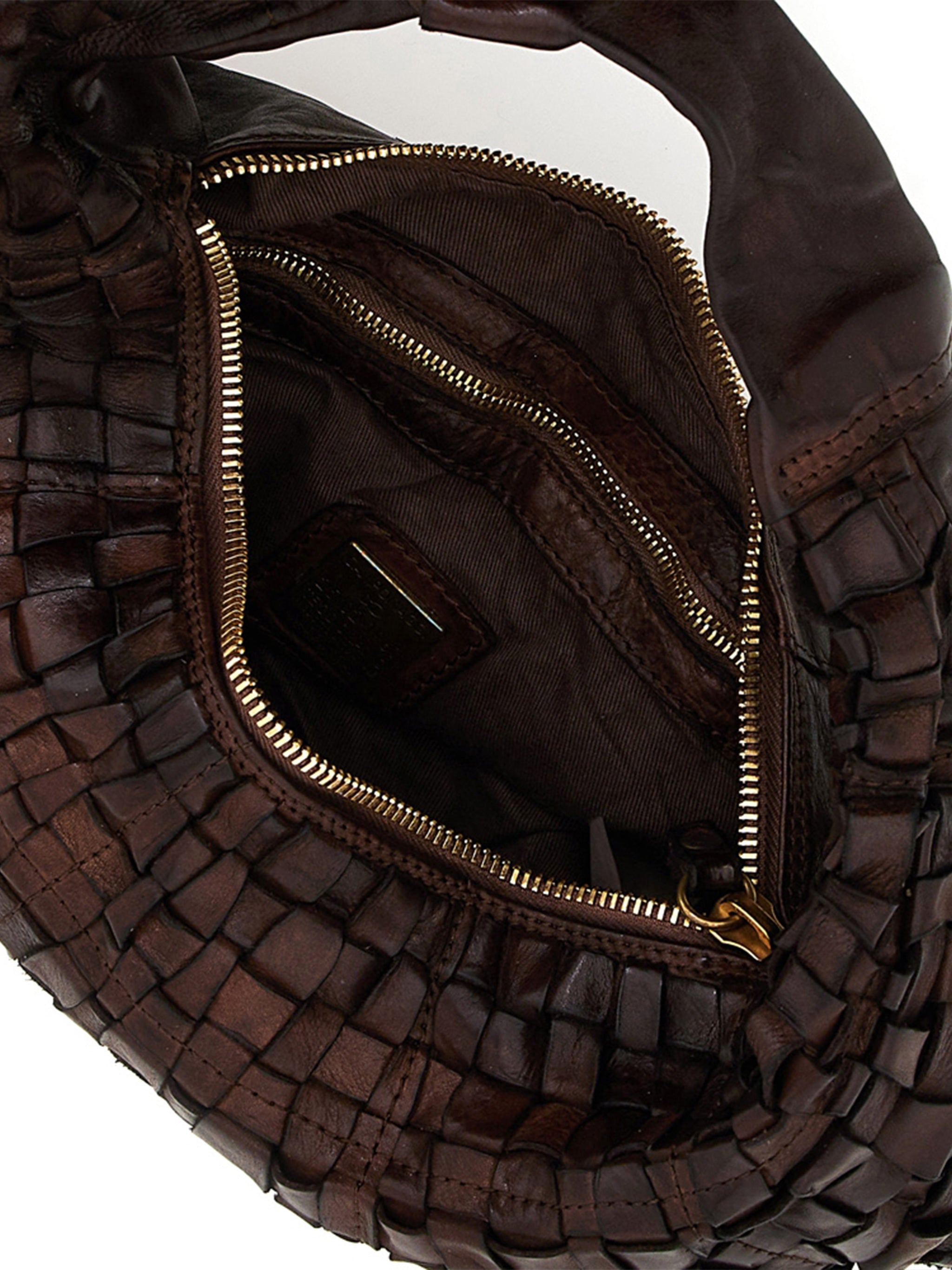 Marisa L Woven Leather Crescent Handbag