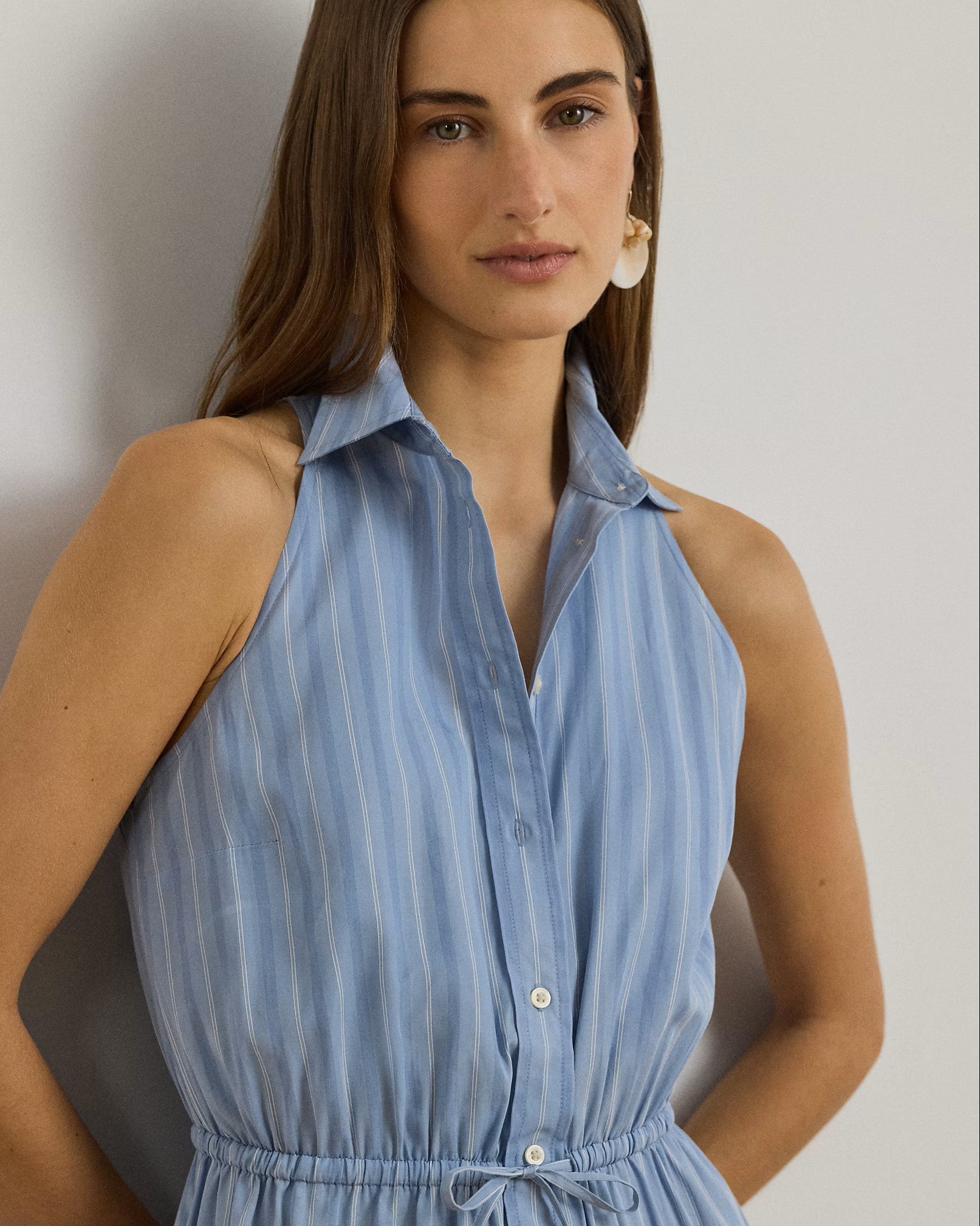 Light Blue Woven Broadcloth Midi Dress
