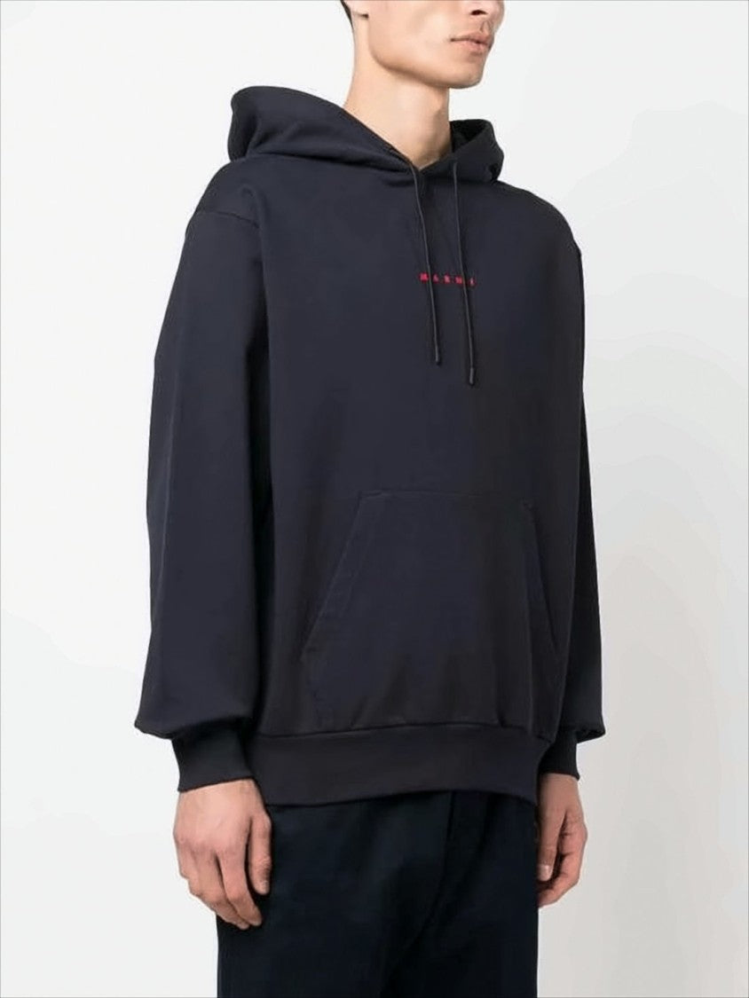 Relaxed Fit Black Cotton Hoodie with Embroidered Logo
