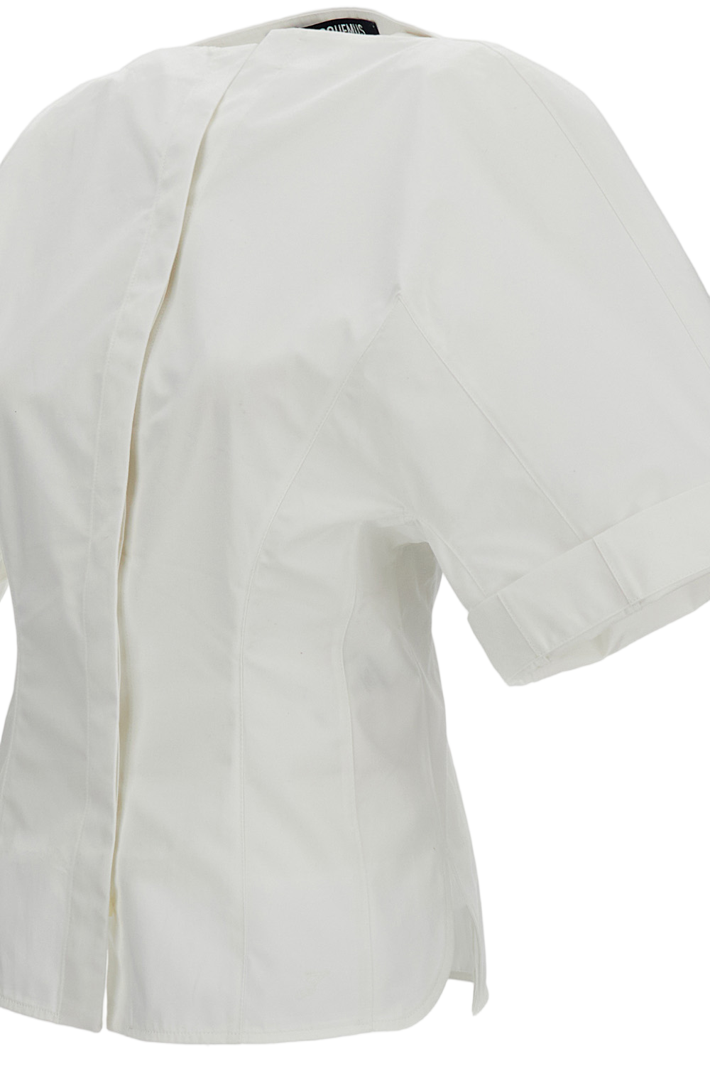 Cotton Poplin Shirt with Boat Neckline and Wide Sleeves