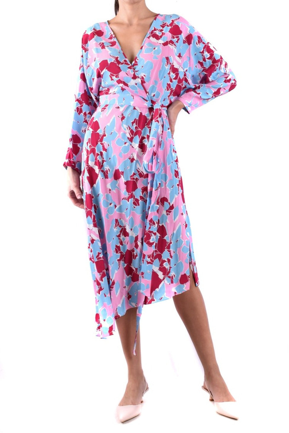 Viscose Wrap Dress With Asymmetrical Hem And Belted Waist