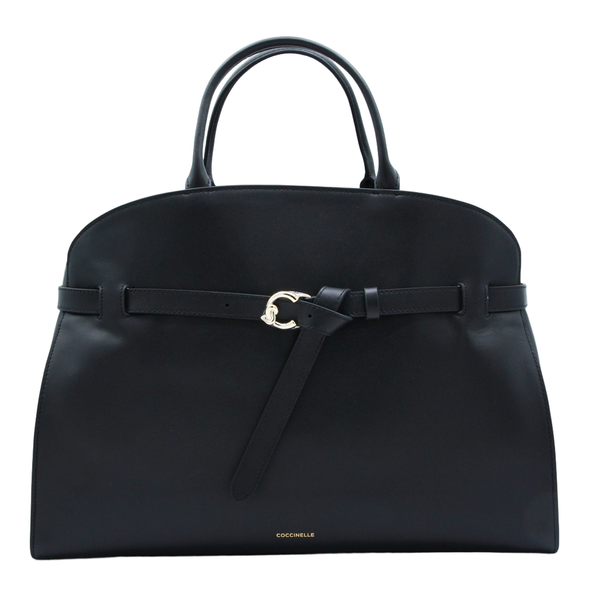 Structured Black Handbag with Rounded Top