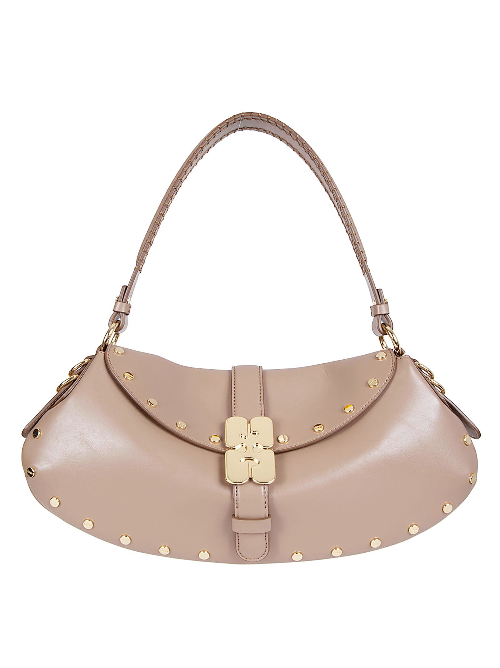 Curved Small Shoulder Bag with Butterfly Clasp and Gold-tone Accents