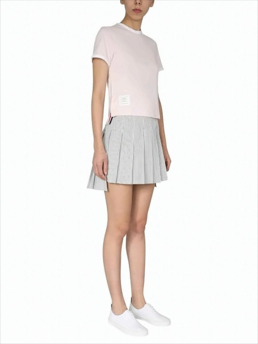 Light Pink Short-Sleeved T-Shirt with Trim and Striped Accents