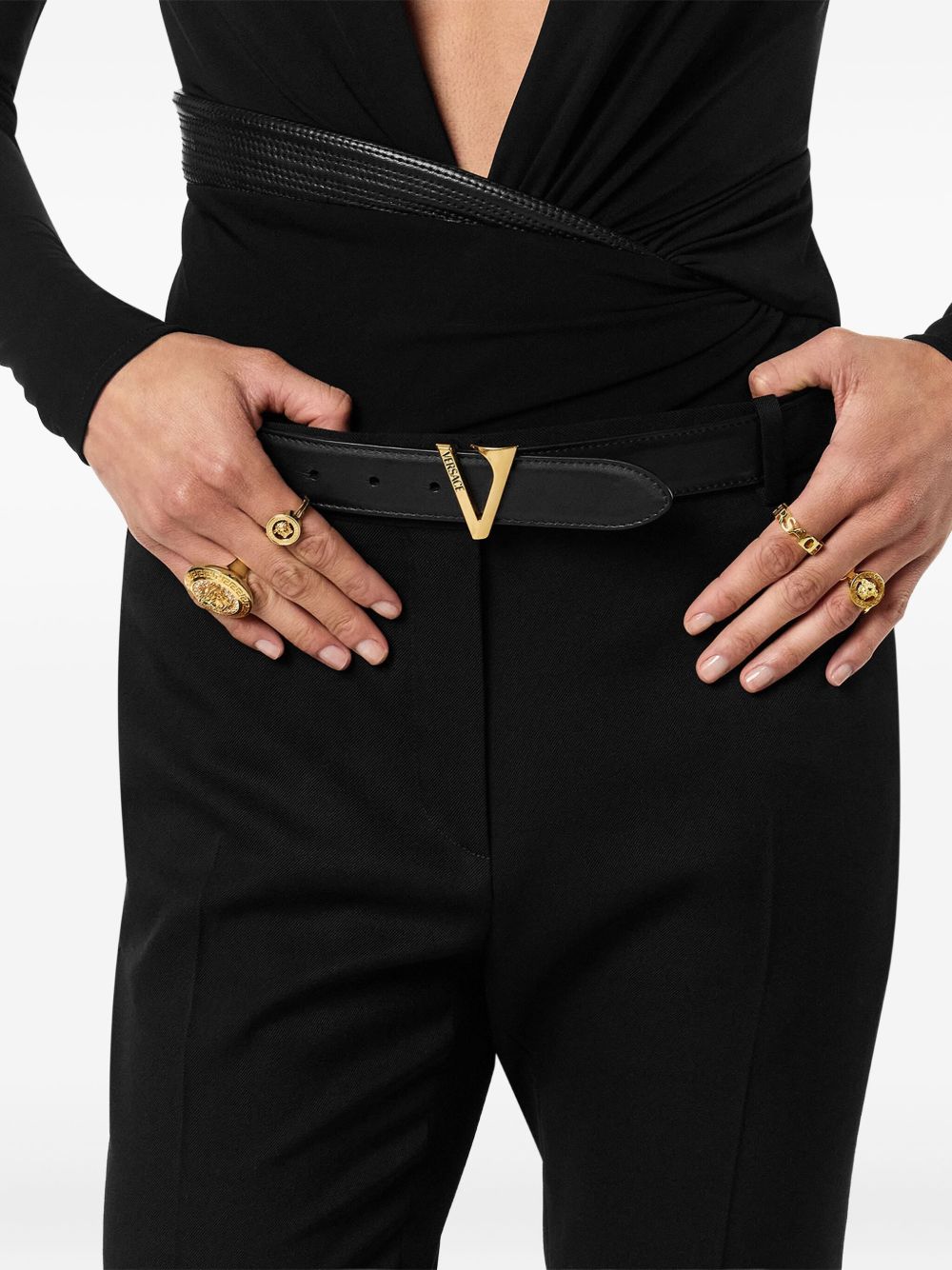 Pointed Black Calf Leather Belt