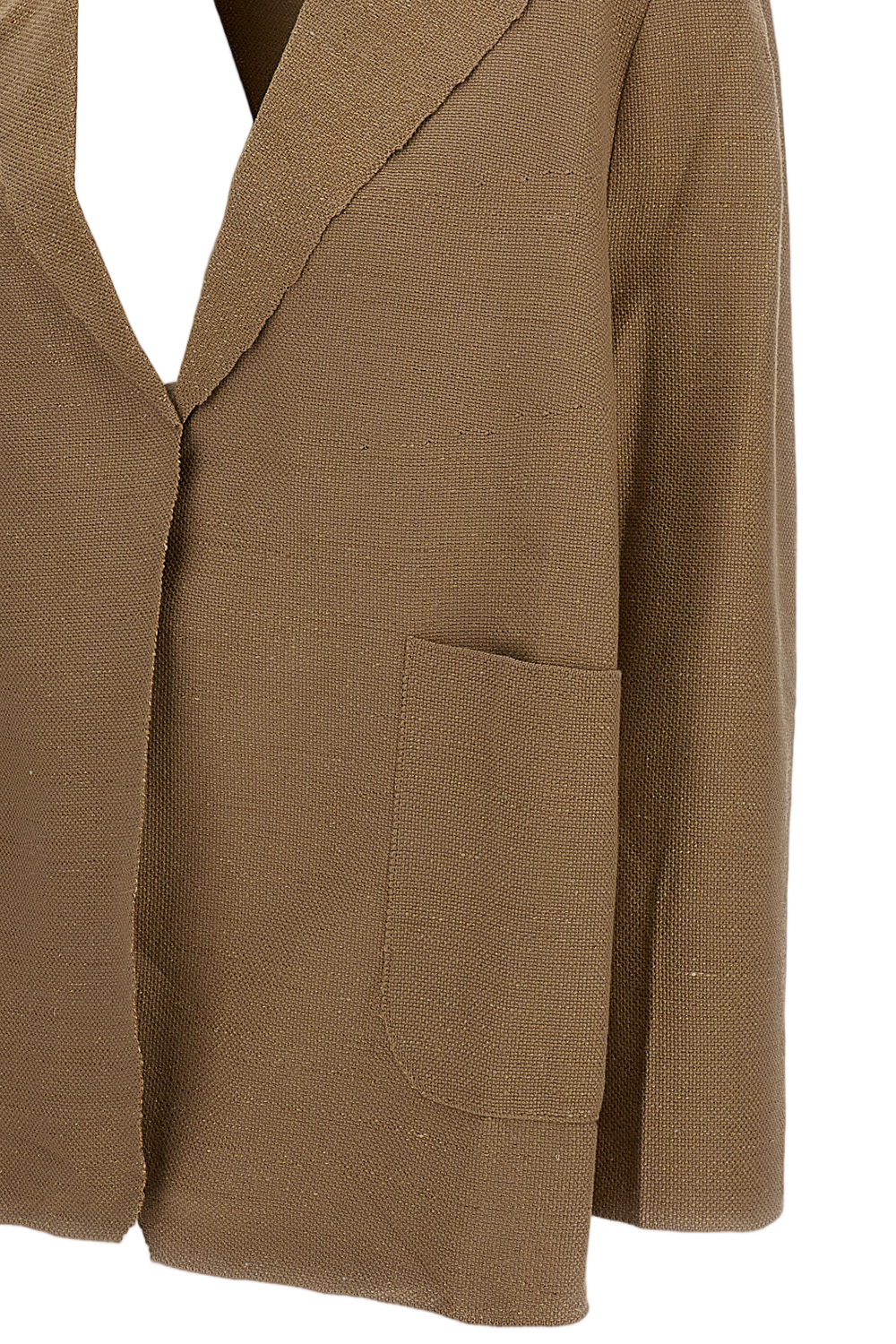 Beige Open-Front Jacket with Notch Lapel