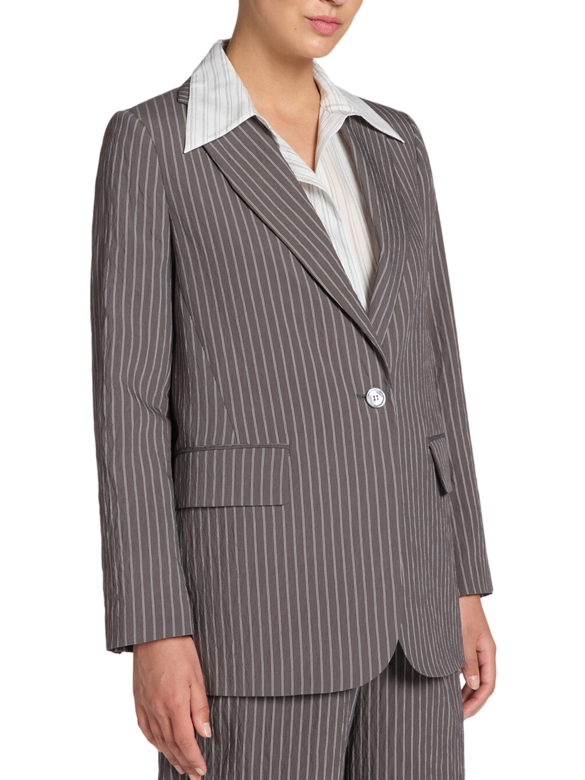Classic Tailored Brown Pinstripe Woven Blazer