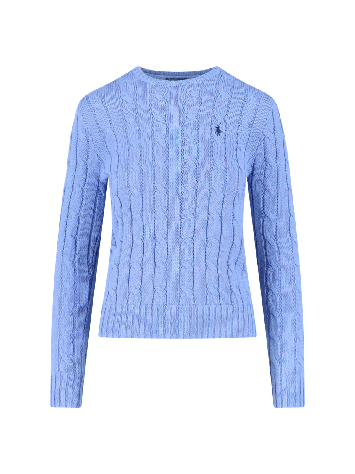 Blue Cable Knit Crewneck Sweater
