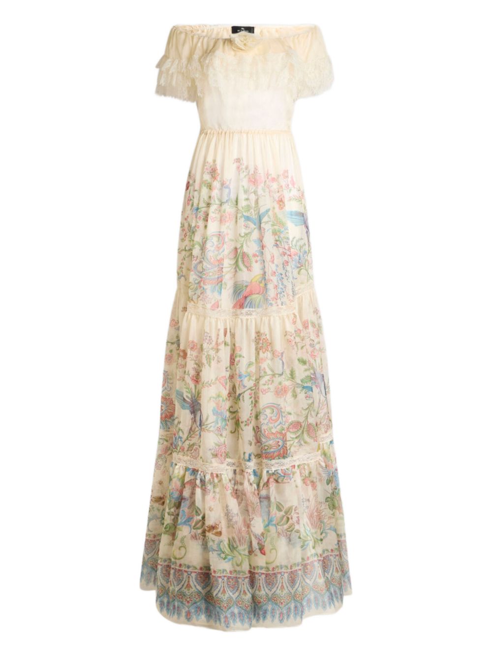 Off-The-Shoulder Maxi Dress With 3D Floral Detail