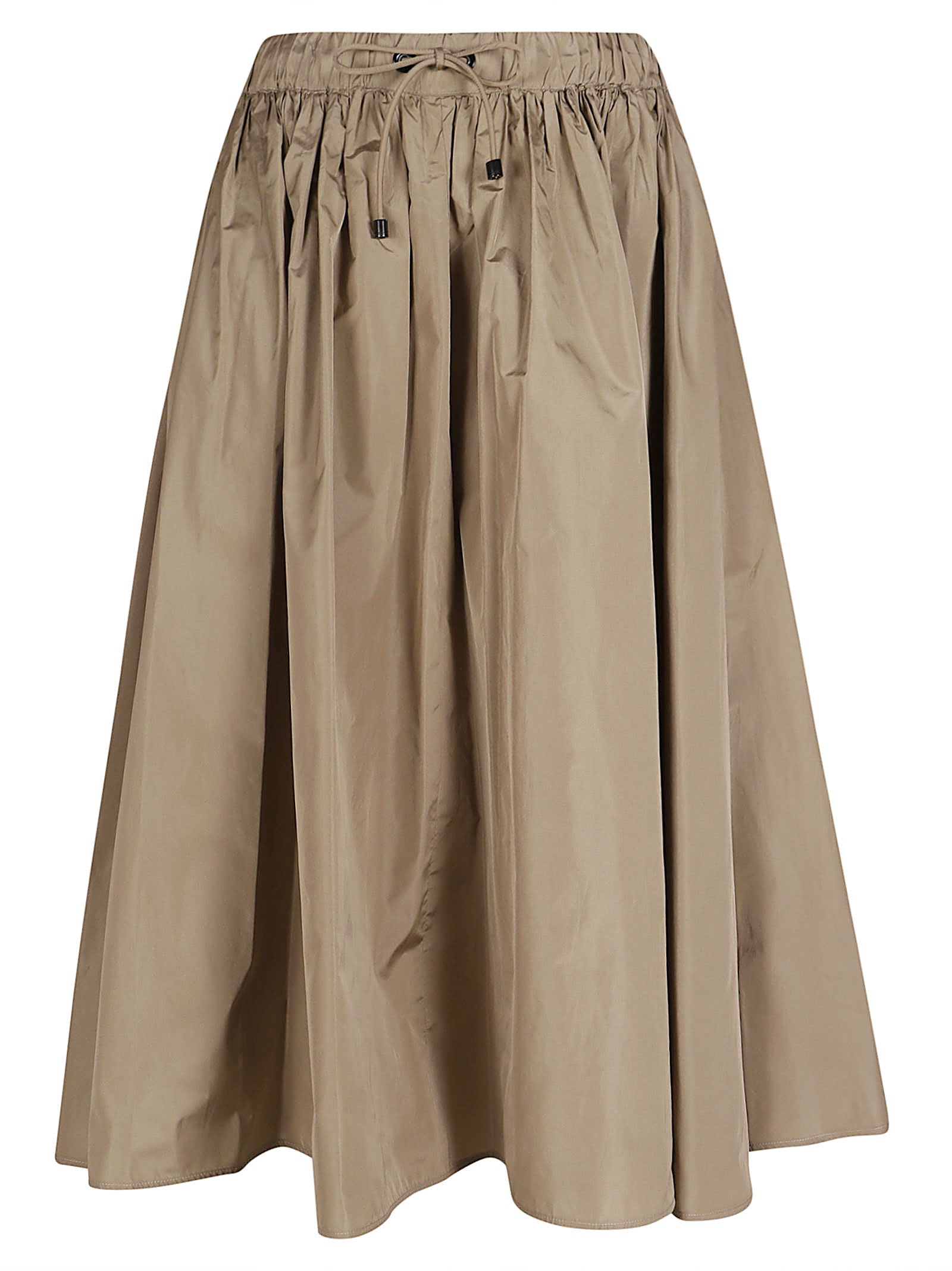 Trapezoid Midi Skirt in Smooth Kaki Silk