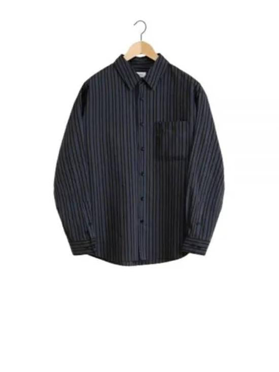 Vertical Striped Long-Sleeve Shirt with Classic Collar and Button-Down Front
