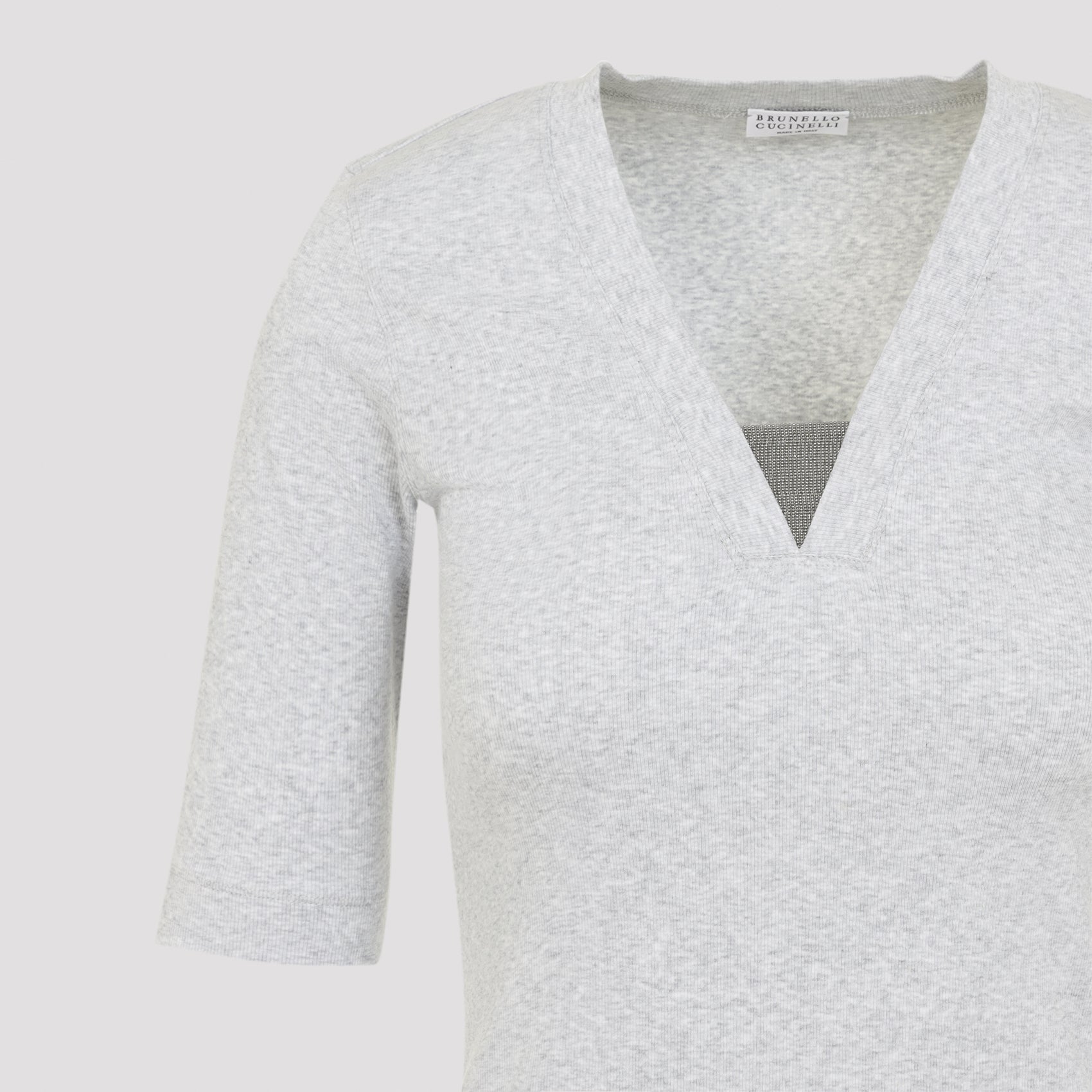 Heathered Grey Fitted T-Shirt With Deep V-Neck