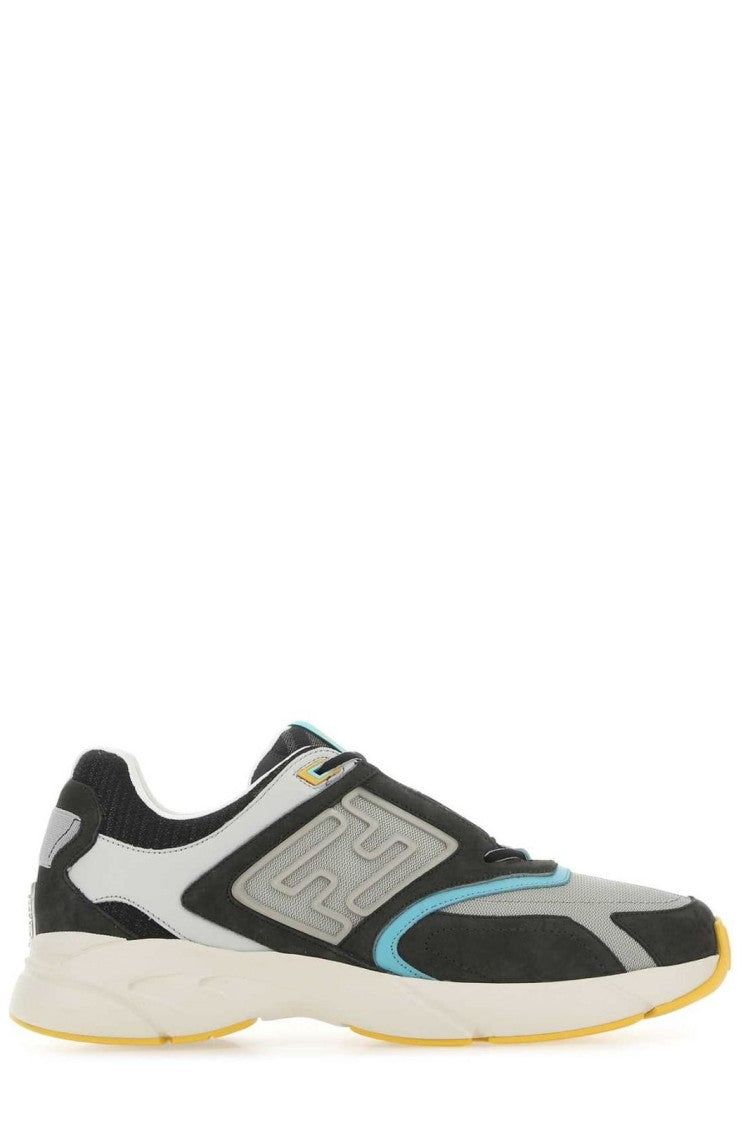 Layered Grey Calf Leather Sneakers With Textured Panels