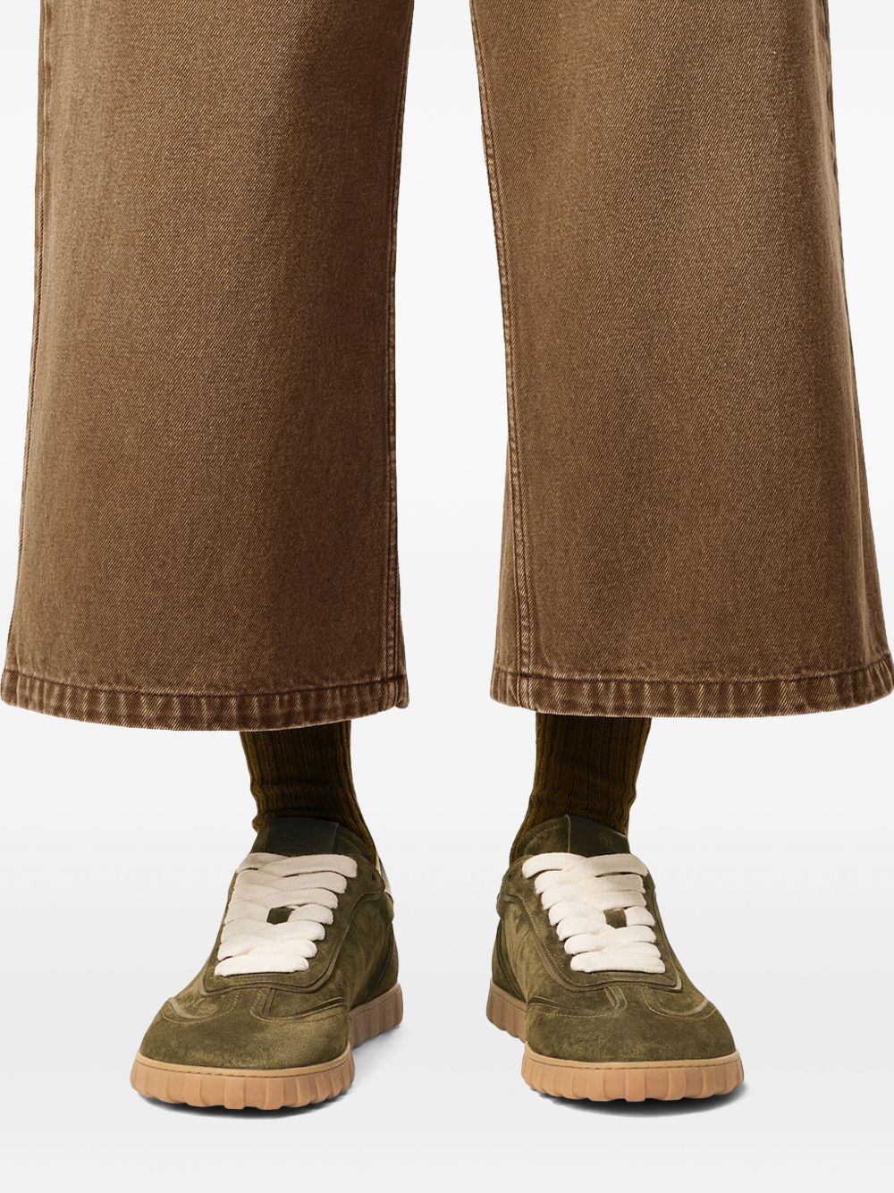 Olive Green Suede Low-Top Sneakers