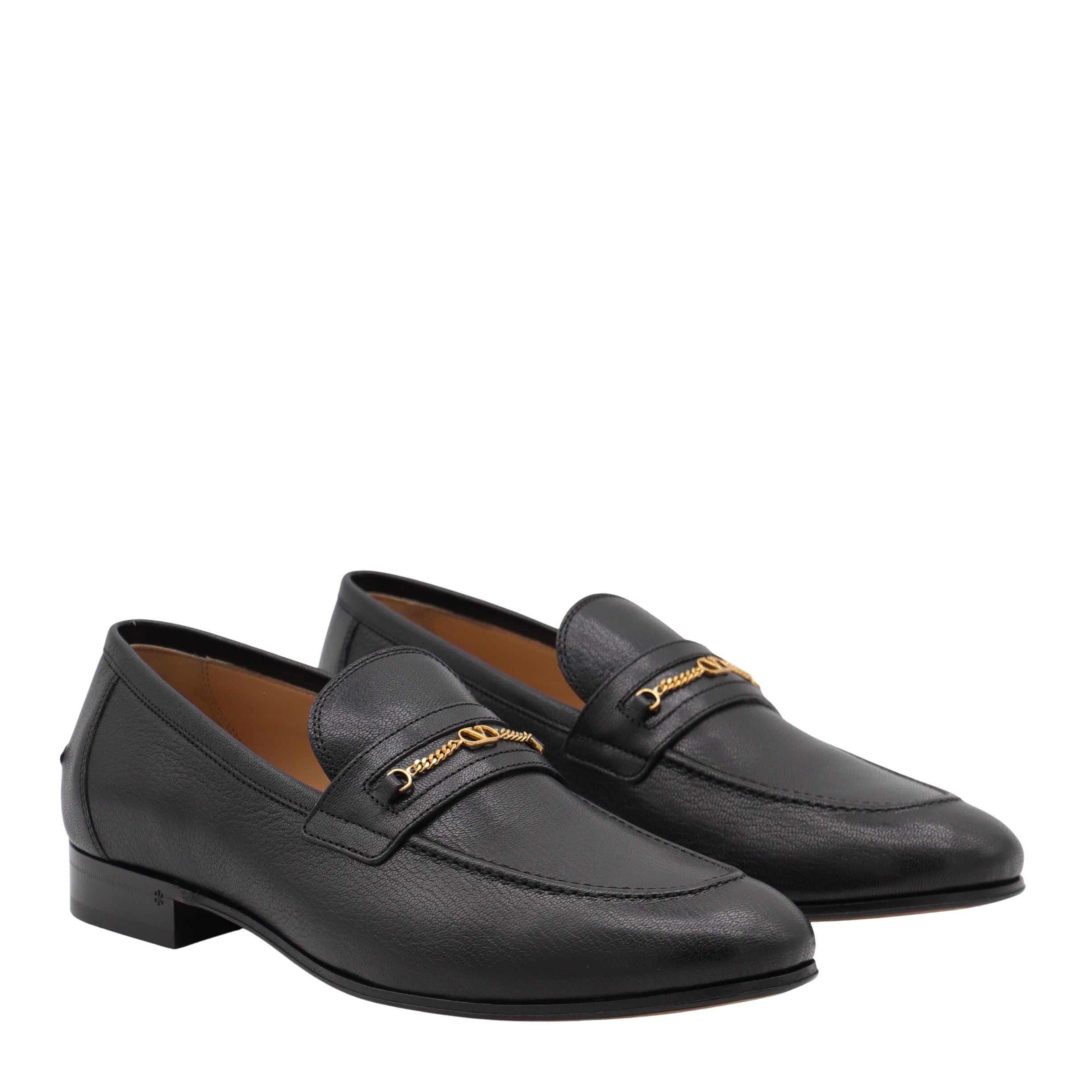 Classic Black Loafers with Gold Chain Detail