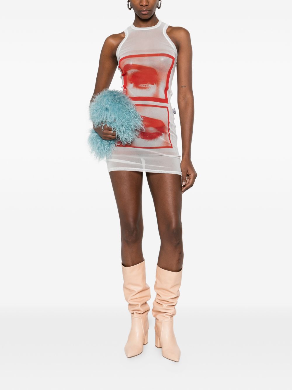 Sheer Mini Dress with Bold Graphic Prints