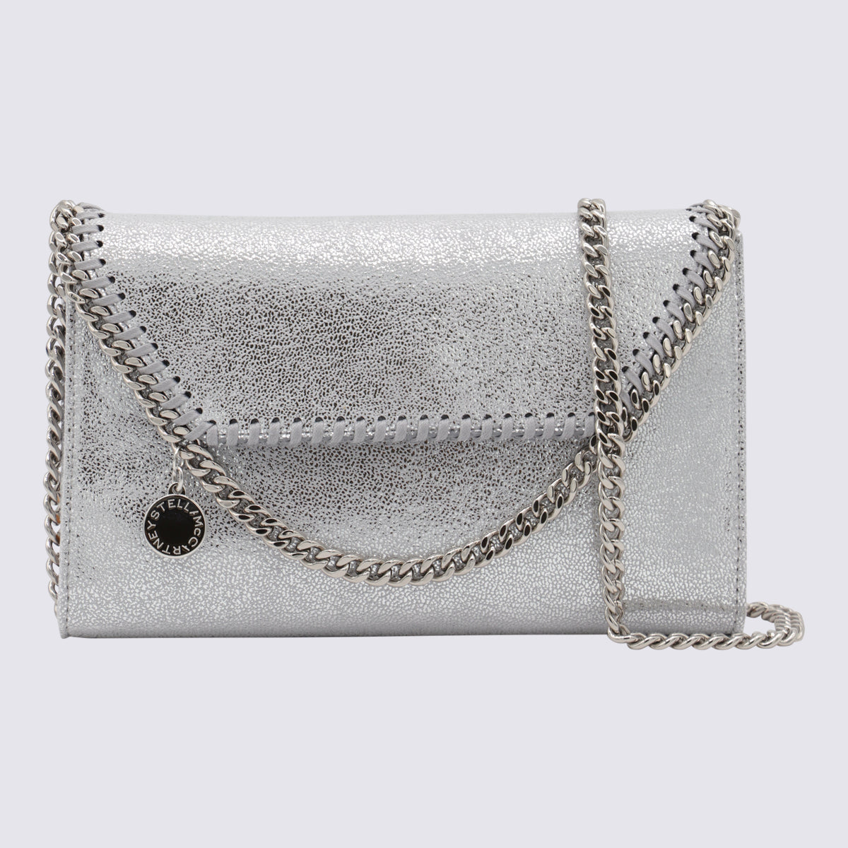 Silver Faux Leather Falabella Mini Crossbody Bag