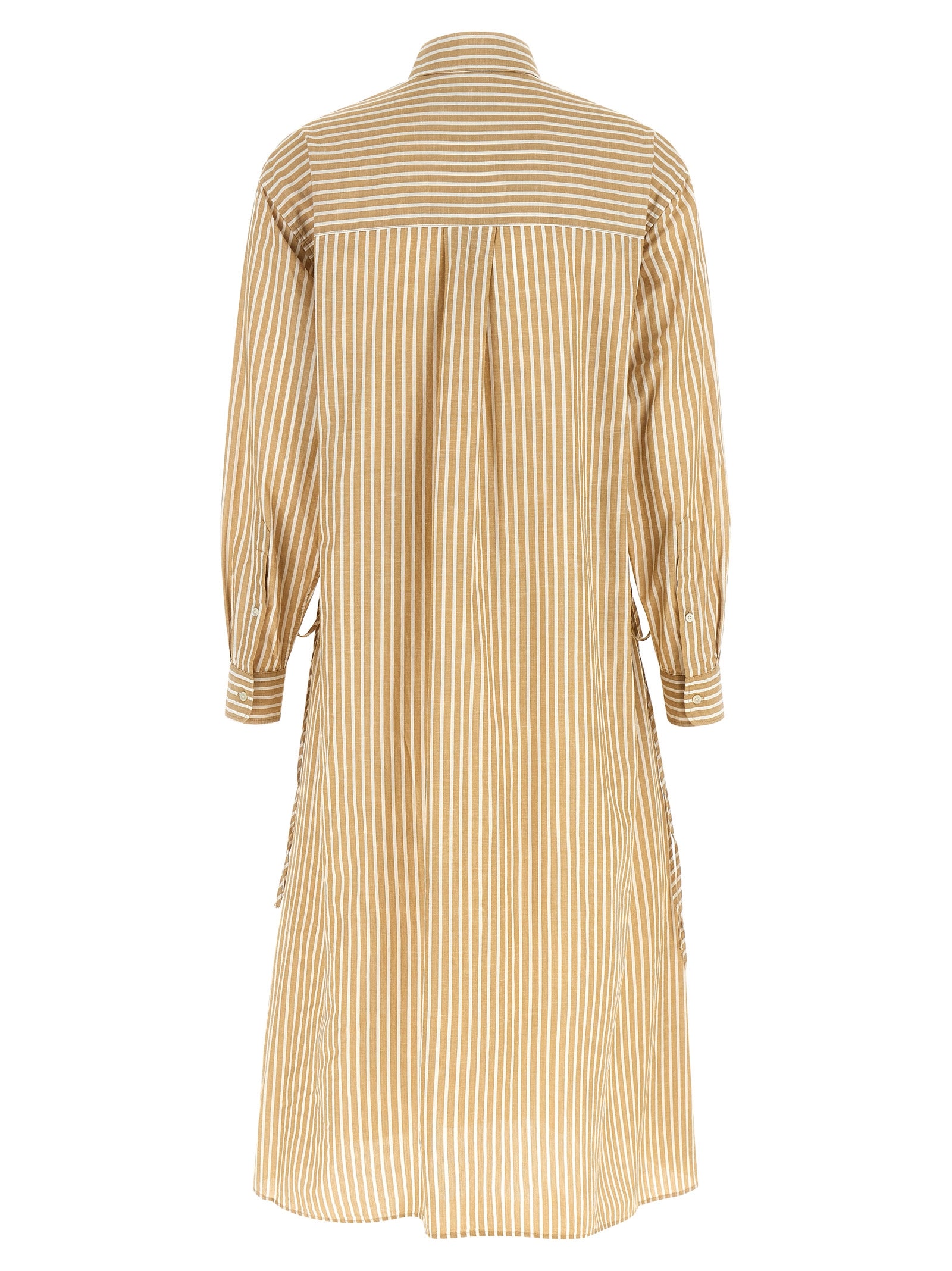 Trapeze Midi Chemisier Dress in Striped Cotton-Linen Blend