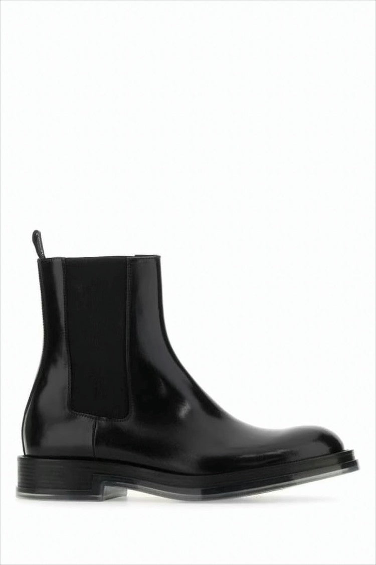 Polished Leather Ankle Boots with Elastic Panels