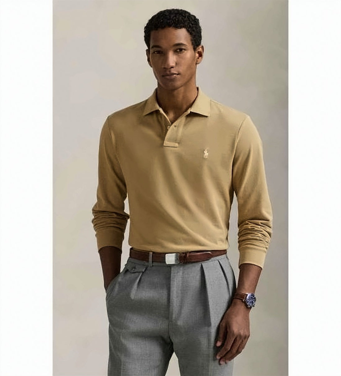 Blue Classic Fit Ribbed Cuff Polo Shirt