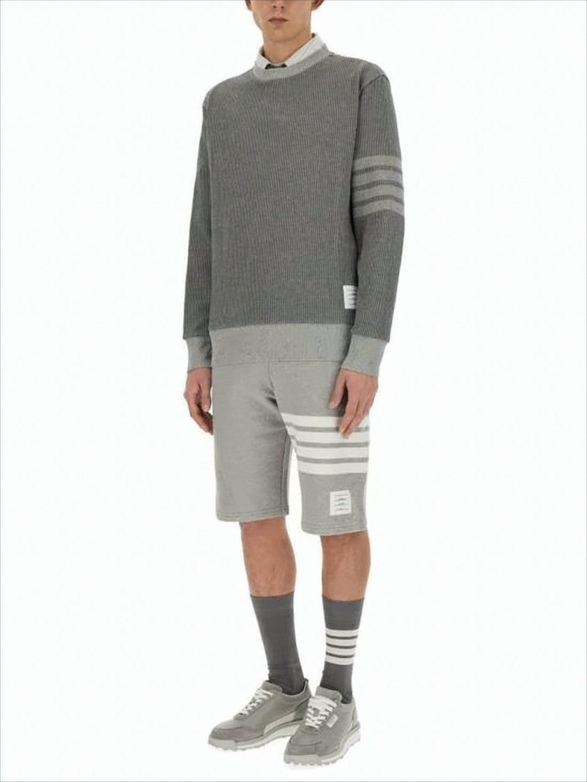 Ribbed Knit Sweater with Striped Sleeve Detailing